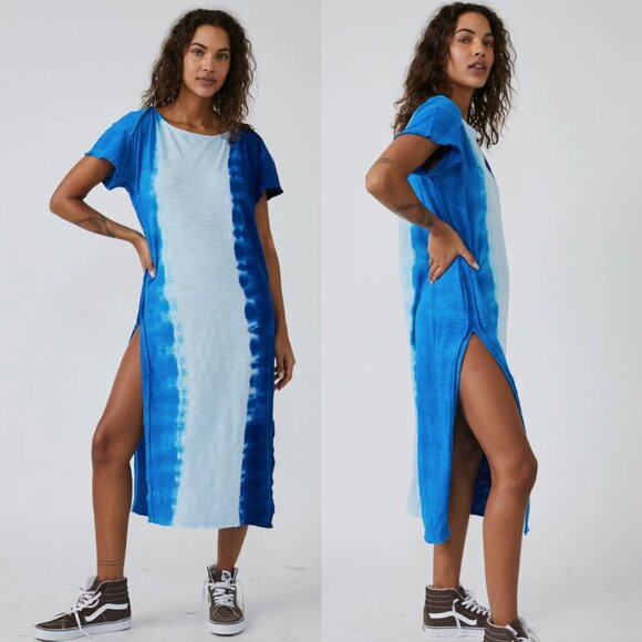 Free People Other - Free People Blue Ice Cream Sundae Tie Dye T-shirt Midi Maxi Dress Swim Coverup S
